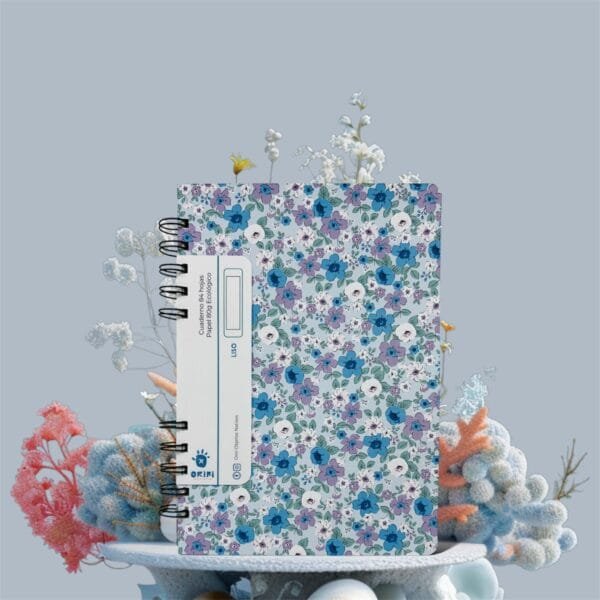 Cuaderno Flores Celestes A5 Liso Tapa flexible